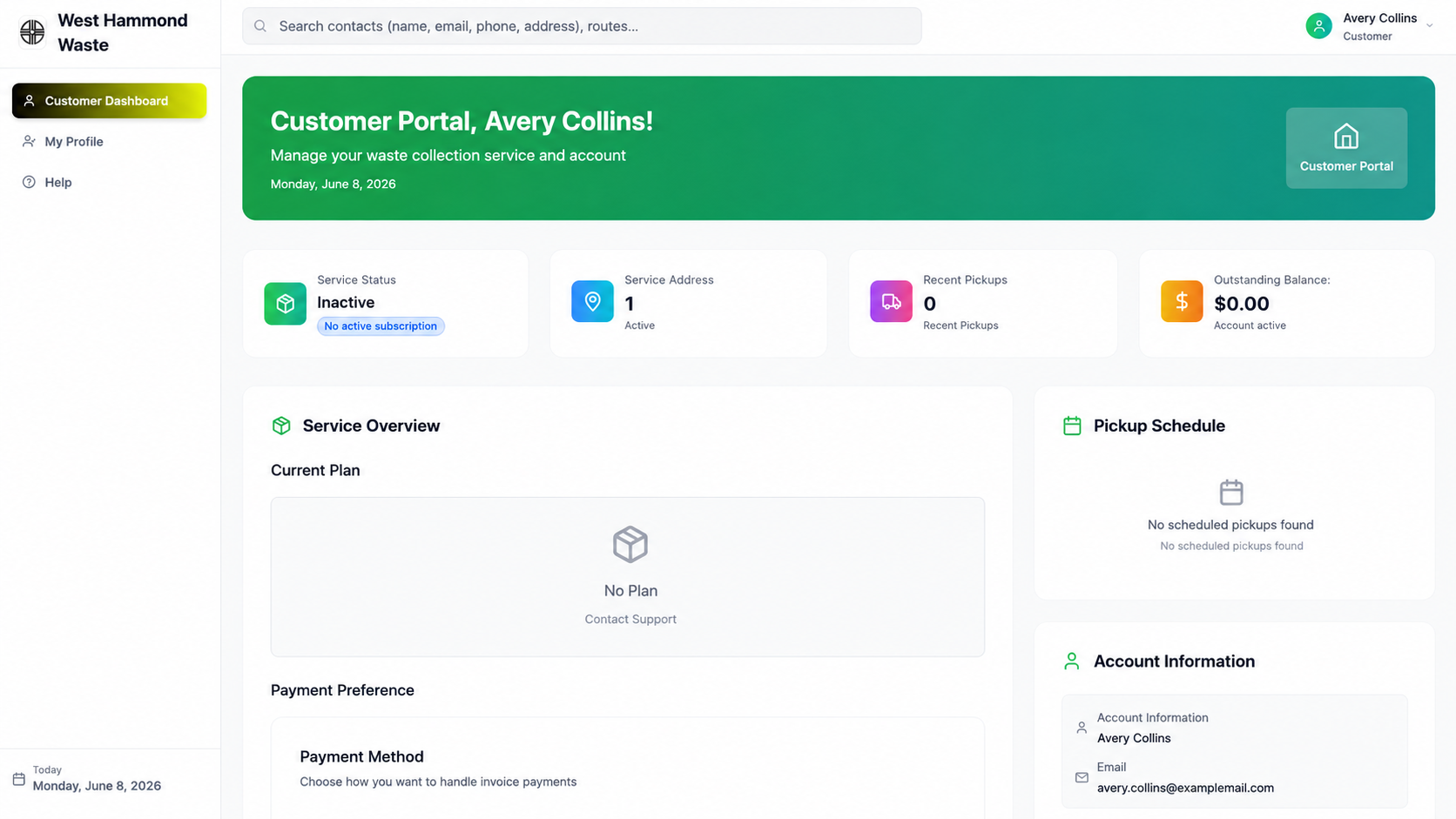 TackRoute customer self-service portal with account overview
