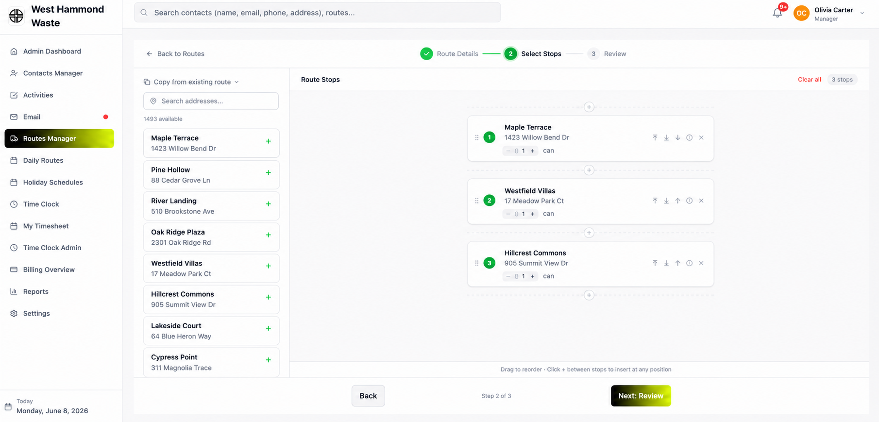 TackRoute route planner — drag-and-drop stop builder