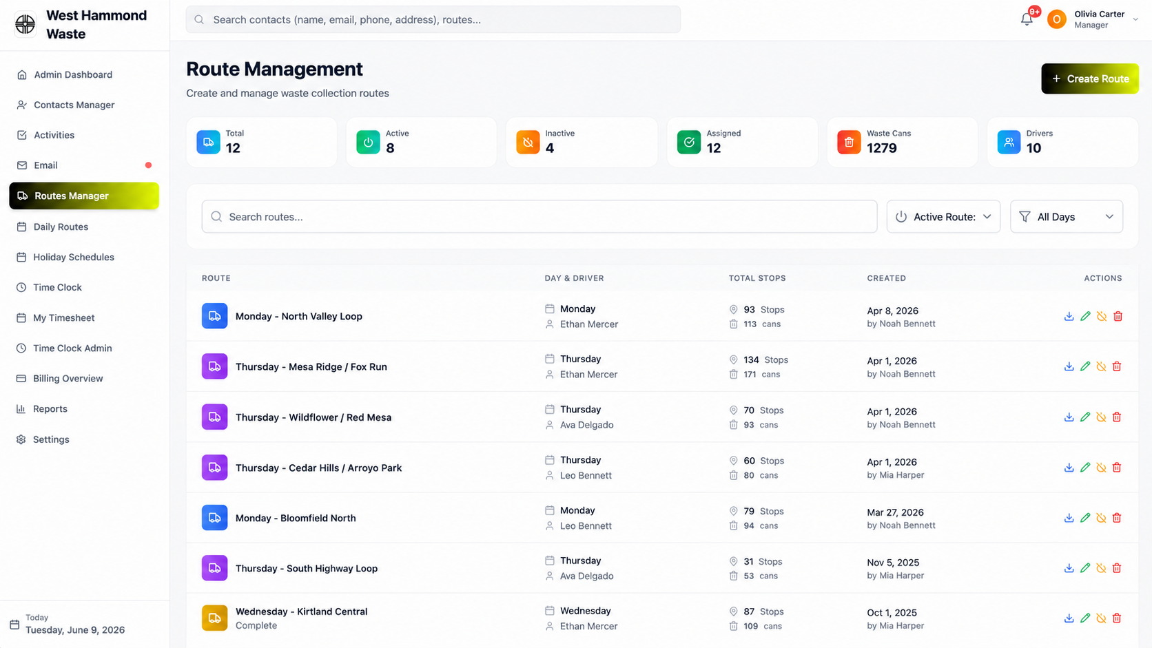 TackRoute route management with service scheduling